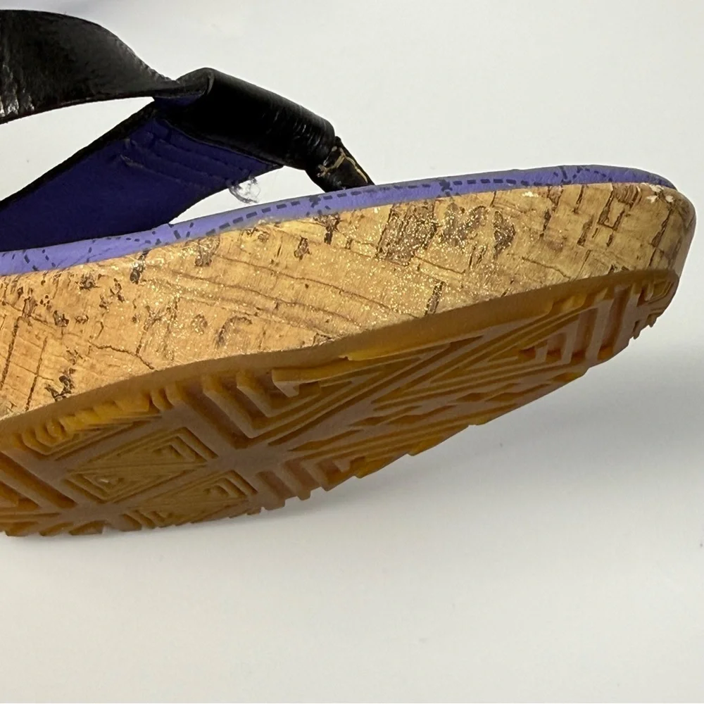 Timberland Women's Black Purple Wedge Sandals size 7 Cork Heels Casual Thong Y2K